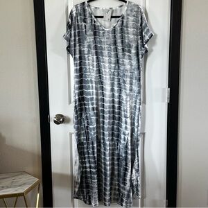 Women’s Tie-Dye Maxi Dress – Black/Gray Wash, Size 2XL, NWT